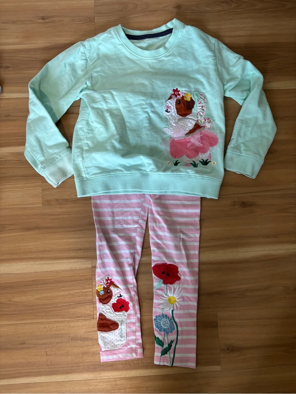 Kids Mint and Pink Floral Appliqué Hamster Matching Set 4T mini boden style - Picture 1 of 3